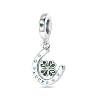 Silver Green Lucky Clover and Horseshoe Charm