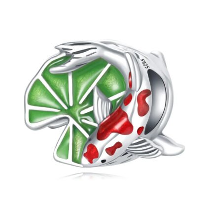 Silver Red Carp Green Lotus Leaf Pond Charm