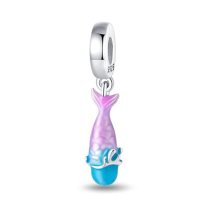 Silver Cute Blue Purple Fish Tail Charm
