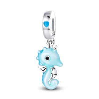 Silve Aquatic Blue Cute Seahorse Charm