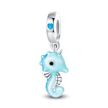 Silve Aquatic Blue Cute Seahorse Charm