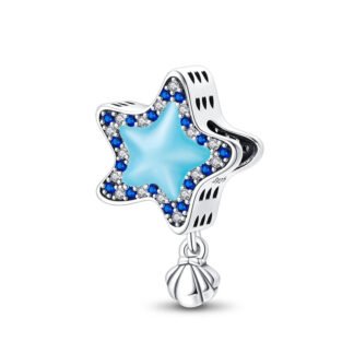 Silver Blue Starfish Dangling Shell Aquatic Ocean Charm