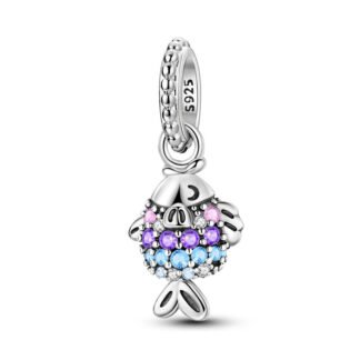 Silver Blue Pink Purple Gems Happy Fish Ocean Charm