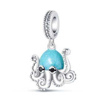 Silver Alien Blue Octopus Ocean Charm