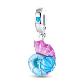 Silver Blue Pink Seashell Ocean Charm