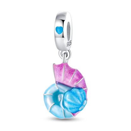 Silver Blue Pink Seashell Ocean Charm