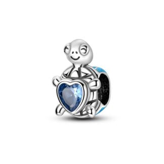 Silver Happy Blue Heart Gem Turtle Ocean Charm