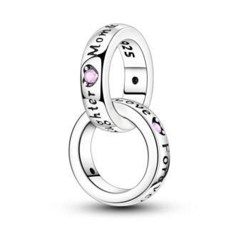 Silver Double Rings Mom Daughter Family Bond Charm