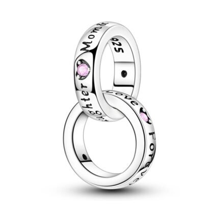 Silver Double Rings Mom Daughter Family Bond Charm