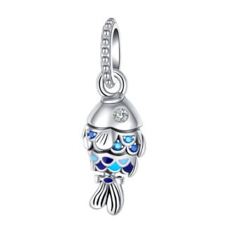 Silver Pretty Blue Gems Scales Fish Charm