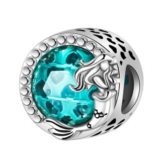 Silver Teal Blue Gem Mermaid Round Charm