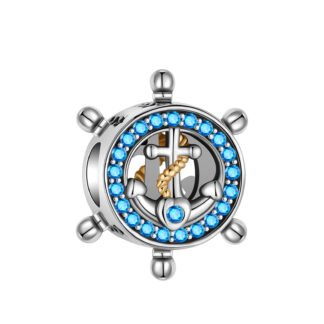Silver Anchor Sailor Seafarer Blue Gems Ship Wheel Charm