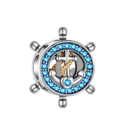 Silver Anchor Sailor Seafarer Blue Gems Ship Wheel Charm
