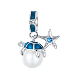Silver Blue Turtle on Pearl Starfish Ocean Aquatic Charm