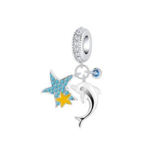 Silver Dolphin Blue and Yellow Starfish Charm