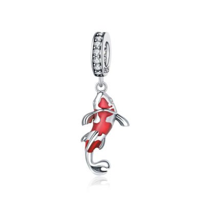 Silver Sparkly Band Red Pattern Koi Carp Fish Charm