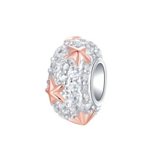 Silver White Gems Rose Gold Starfish Charm