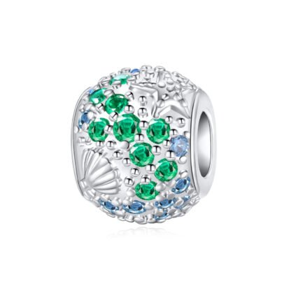 Silver Blue Green Gems Shell Starfish Ocean Floor Bead Charm
