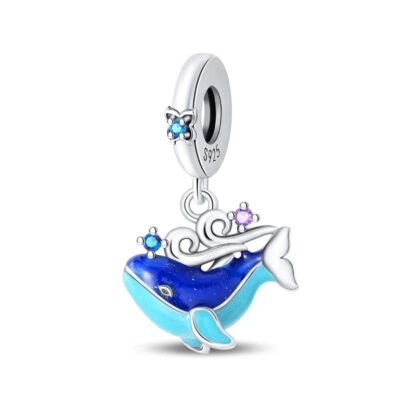 Silver Blue Whale Aquatic Sea Waves Fantasy Charm
