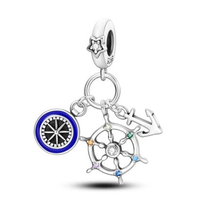 Silver Anchor Blue Compass Rainbow Gems Ship Wheel Charm