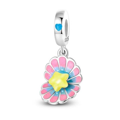 Silver Pink Blue Clam Shell Gold Star Fantasy Charm