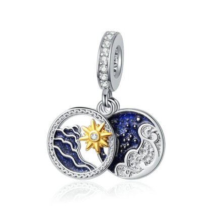 Silver Golden Sun Blue Cosmic Sea Waves Charm