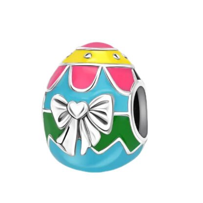 Silver Heart Bow Colorful Easter Egg Charm