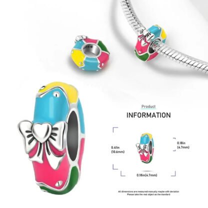 Silver Heart Bow Colorful Easter Wheel Charm - Image 2
