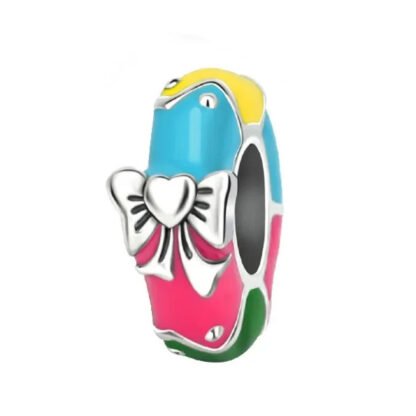 Silver Heart Bow Colorful Easter Wheel Charm