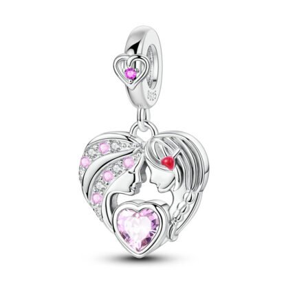 Silver Woman Heads Leaning Together Pink Gems Intimacy Charm
