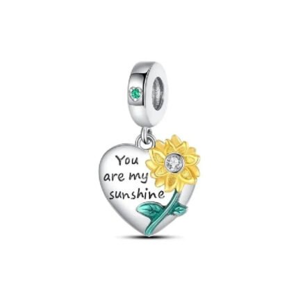 Silver Heart You Are My Sunshine Sunflower Charm