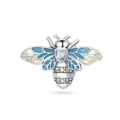 Silver Pale Yellow Blue Wings Bee Insect Charm