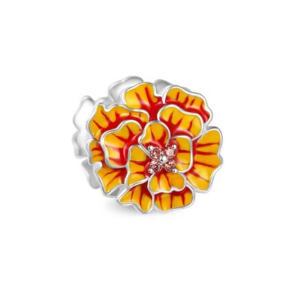 Silver Small Bright Orange Flower Peach Gems Nature Charm