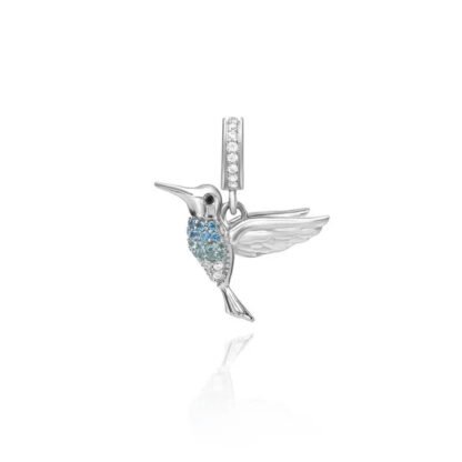 Silver Hummingbird Blue Gems Chest Charm - Image 2