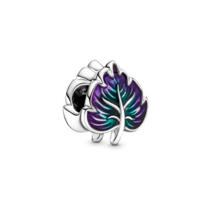 Silver Chromatic Glossy Purple Green Leaf Charm - Image 2