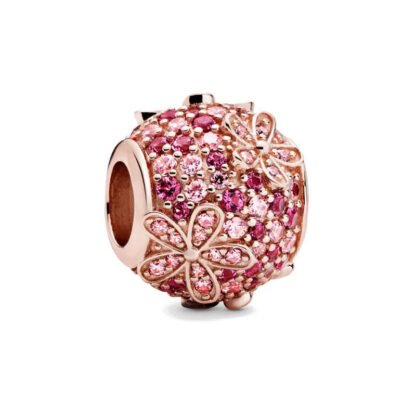 Silver Rose Gold Pink Gems and Flowers Bead Charm