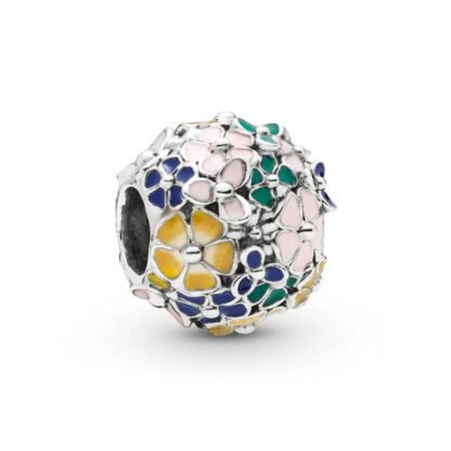 Silver Yellow Pink Blue Green Flowers Cluster Bead Charm