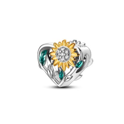 Silver Sunflower Heart Charm