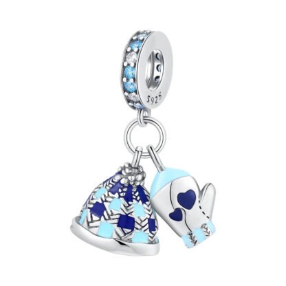 Silver Wintertime Blue Mitten Glove Beanie Clothing Christmas Charm