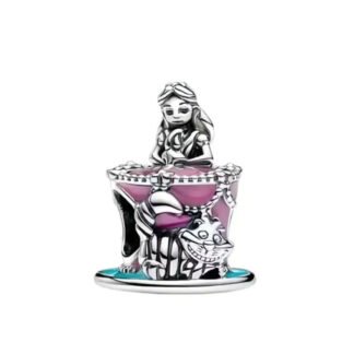 Silver Pink Teacup Cheshire Cat Alice In Wonderland Disney Charm