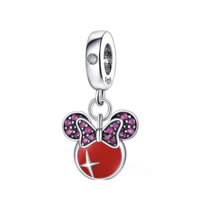 Silver Red Minnie Mouse Pink Gems Disney Charm