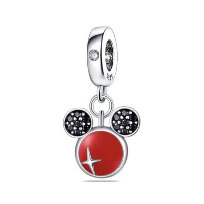 Silver Red Mickey Mouse Black Gems Disney Charm