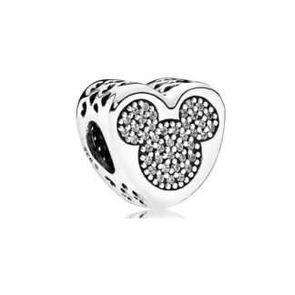 Silver Heart Sparkly Mickey Mouse Silhouette Disney Charm