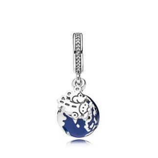 Silver Mickey Mouse Flying Airplane Blue Earth Disney Charm