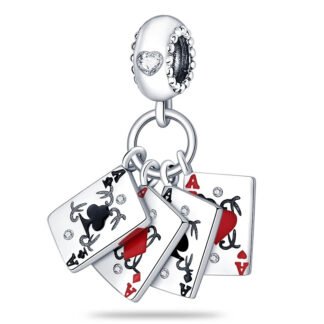 Silver Black Red Ace Cards Alice in Wonderland Disney Charm